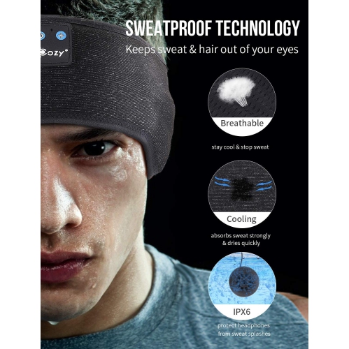MUSICOZY Sleep Headphones Bluetooth Sport Headband, Wireless Music Sleeping Headphone with IPX6 Waterproof Microphones for S