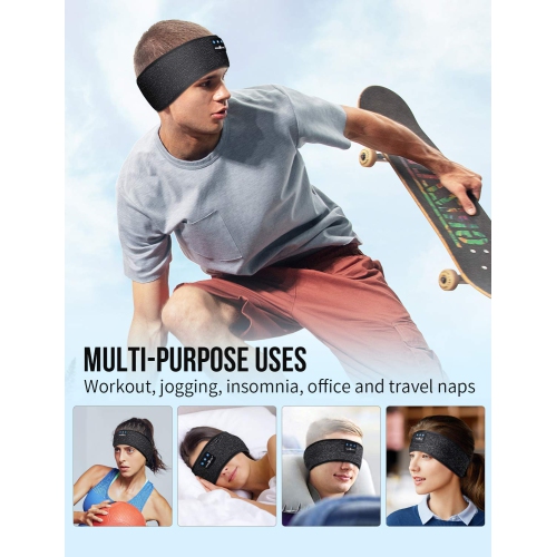 MUSICOZY Sleep Headphones Bluetooth Sport Headband, Wireless Music Sleeping Headphone with IPX6 Waterproof Microphones for S