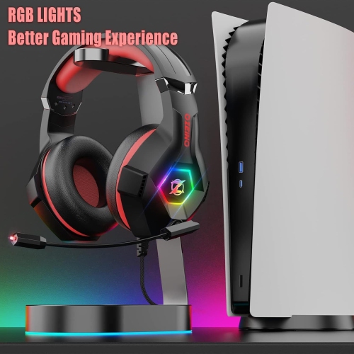 Gaming Headset for PS5 PS4 PC Xbox one Noise Cancelling Over Ear Headphones with Mic RGB Light,Bass Surroundfor Xbox Series X/S, for Mac for Phone