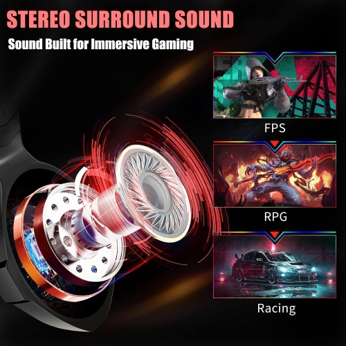 Gaming Headset for PS5 PS4 PC Xbox one Noise Cancelling Over Ear Headphones with Mic RGB Light,Bass Surroundfor Xbox Series X/S, for Mac for Phone