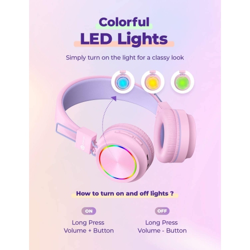 2 Pack iClever BTH03 Kids Wireless Headphones - Colorful Lights Headphones for Kids with MIC, Volume Control Online Schooli
