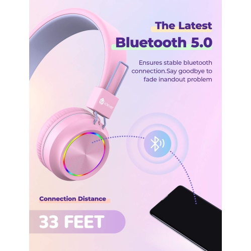 2 Pack iClever BTH03 Kids Wireless Headphones - Colorful Lights Headphones for Kids with MIC, Volume Control Online Schooli