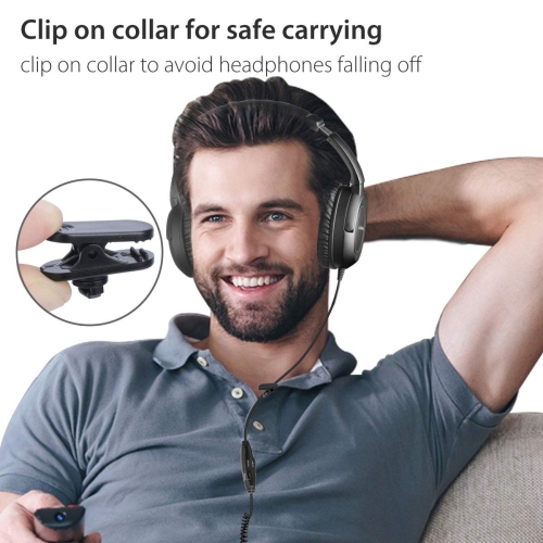 Casque d'écoute à cordon enroulé long pour téléviseur, câble à portée étendue de 16,4 pi/5M m, casque d'écoute, sortie audio 3,5 mm, écouteurs