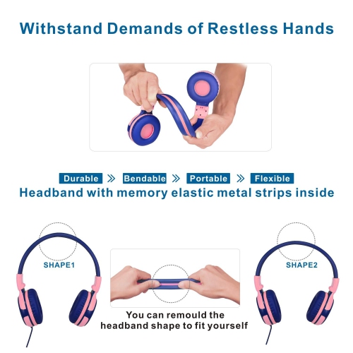 Écouteurs pour enfants SIMOO avec 94 dB, 85 dB, 75 dB, volume limité et prise Share, écouteurs pour filles avec micro, enfants durables Hea