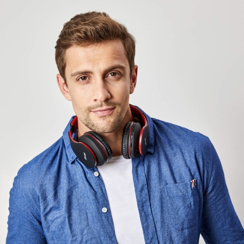 Casque d’écoute Bluetooth avec basses profondes, casque d’écoute stéréo pliable sans fil et avec fil avec micro intégré pour téléphone cellulaire,