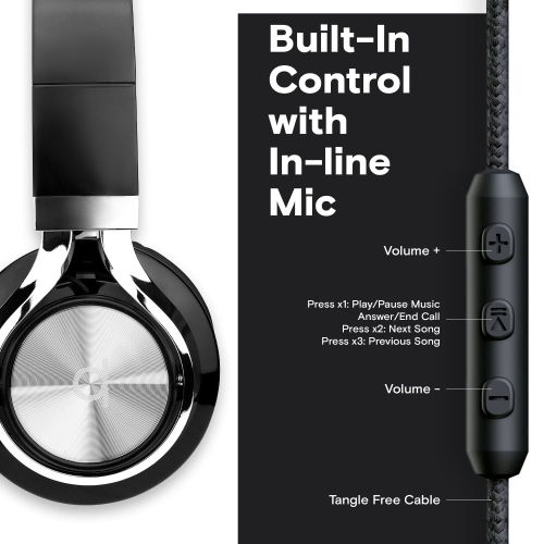 Artix CL750 Wired Headphones with Microphone and Volume Control, On Ear Stereo Noise Isolating Head Phones Corded with Adjus