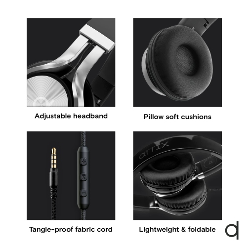 Artix CL750 Wired Headphones with Microphone and Volume Control, On Ear Stereo Noise Isolating Head Phones Corded with Adjus