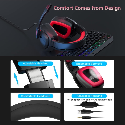 Gaming Headset for PS5 PS4 Nintendo Switch PC Laptop, 7.1 Stereo Surround Sound, Noise Isolation Over Ear Gaming Headphone w