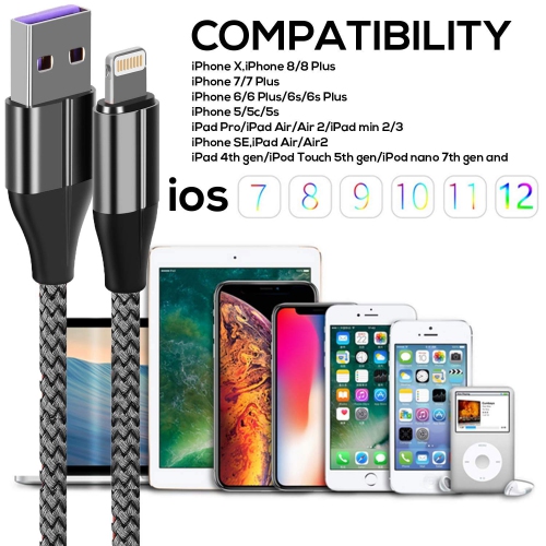 iPhone Charger Cable, MFi Certified 10 Feet Nylon Braided Lightning Cable, iPhone Charging Cord USB Cable