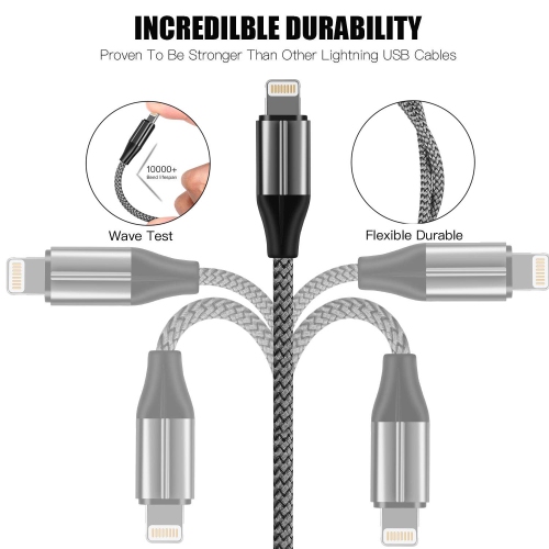 iPhone Charger Cable, MFi Certified 10 Feet Nylon Braided Lightning Cable, iPhone Charging Cord USB Cable