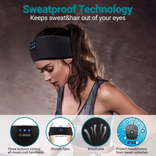LC-dolida Sleep Headphones Bluetooth V5.0 Sports Headband Sleeping Headphones Wireless with Ultra-Thin HD Stereo Speakers,Bi
