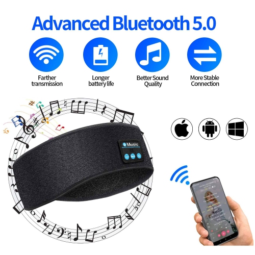 Sleep Headphones Bluetooth Sports Headband, Wireless Music Headband Handsfree Sleep Headphones - Soft Knit Headset,100% Wash
