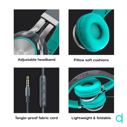 Artix CL750 Wired Headphones with Microphone and Volume Control, On Ear Stereo Noise Isolating Head Phones Corded with Adjus