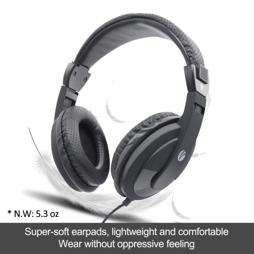 VCOM Wired Over Ear Headphones with Microphone Lightweight Stereo Noise Cancelling Headset, Adjustable Headband for Adults S
