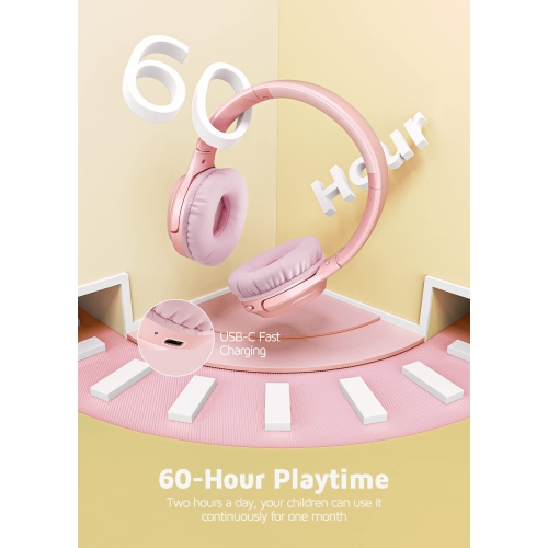 KLYLOP Wireless Headphones for Kids, Bluetooth 5.0 Kids Headphones with MIC, USB-C, 60H Playtime, Stereo Sound, 85/94dB Volu
