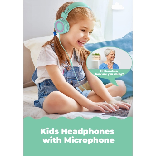 WeDuet Kids Headphones with Microphone, Wired Headphones for Kids Teens with Sharing Splitter, 91dB Safe Volume Limited Tang