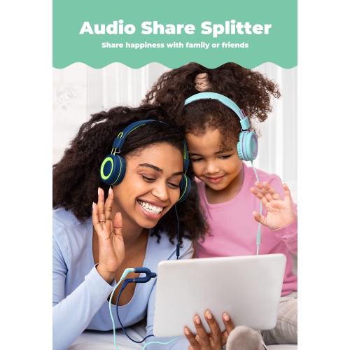 WeDuet Kids Headphones with Microphone, Wired Headphones for Kids Teens with Sharing Splitter, 91dB Safe Volume Limited Tang