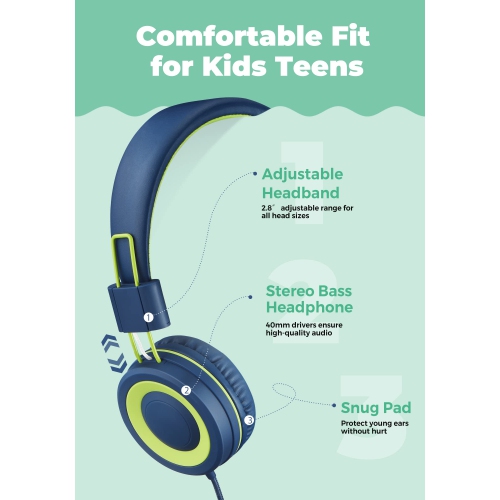 WeDuet Kids Headphones with Microphone, Wired Headphones for Kids Teens with Sharing Splitter, 91dB Safe Volume Limited Tang