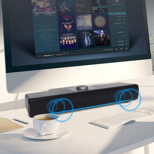 PC Computer Speaker, Wired Sound Bar, 2.0 Stereo USB Powered Soundbar Speaker. with Blue LED Light and 3.5 mm Aux Connection for PC, Desktop, Laptop,