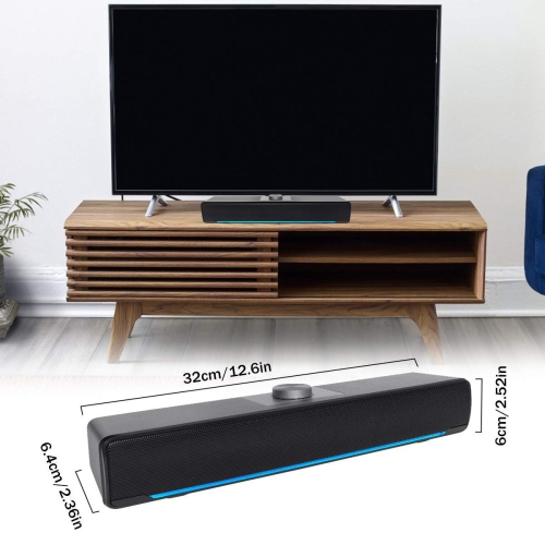 PC Computer Speaker, Wired Sound Bar, 2.0 Stereo USB Powered Soundbar Speaker. with Blue LED Light and 3.5 mm Aux Connection for PC, Desktop, Laptop,