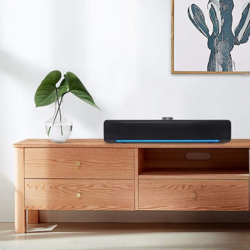PC Computer Speaker, Wired Sound Bar, 2.0 Stereo USB Powered Soundbar Speaker. with Blue LED Light and 3.5 mm Aux Connection for PC, Desktop, Laptop,