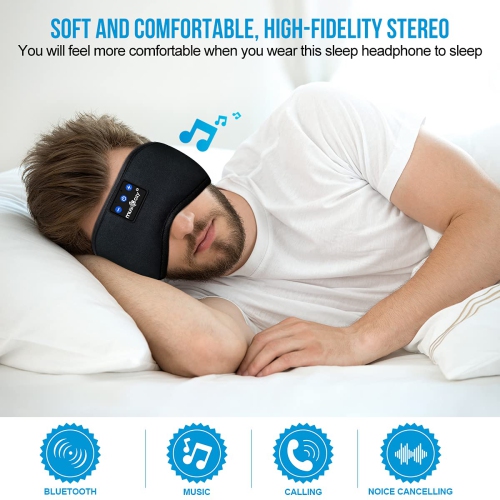 Bluetooth Sleep Eye Mask Wireless Headphones, TOPOINT Upgrade Sleeping  Travel Music Eye Cover Bluetooth Headsets with Microphone Handsfree, Long  Play Time, Black – plentifultravel