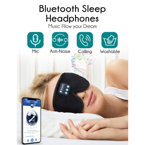 Bluetooth 5.0 Sleep Headphones Eye Mask for Sleeping, 3D Ergonomic Design Wireless Music Sleep Mask with Stereo Sound, Mic, Noise Reduction,