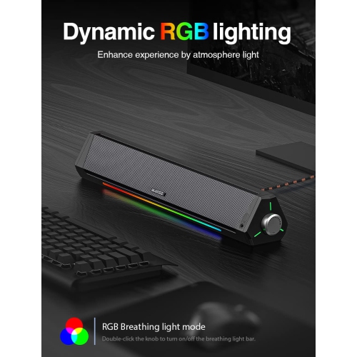 Computer Speakers, Dynamic RGB Computer Sound Bar, HiFi Stereo Bluetooth 5.0 & 3.5mm Aux-in Connection, USB Powered Computer