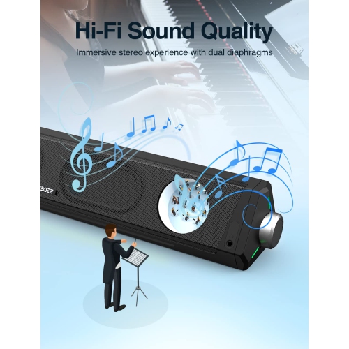 Computer Speakers, Dynamic RGB Computer Sound Bar, HiFi Stereo Bluetooth 5.0 & 3.5mm Aux-in Connection, USB Powered Computer