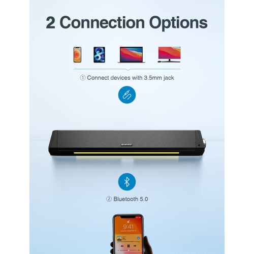 Computer Speakers, Dynamic RGB Computer Sound Bar, HiFi Stereo Bluetooth 5.0 & 3.5mm Aux-in Connection, USB Powered Computer