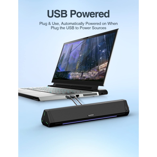 Computer Speakers, Dynamic RGB Computer Sound Bar, HiFi Stereo Bluetooth 5.0 & 3.5mm Aux-in Connection, USB Powered Computer