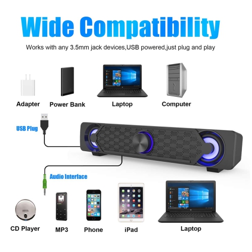 PC Speakers,Smalody Computer Gaming Speaker Cool Led/Volume Control Powered by USB, Stereo PC Laptop Desktop Loudspeaker