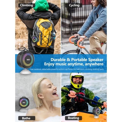 Portable Bluetooth Speaker, IPX7 Waterproof Bluetooth Shower Speaker, 8W Output True Wireless Stereo, Enhanced Bass, HD Sound, Mini Speaker 2000mAh