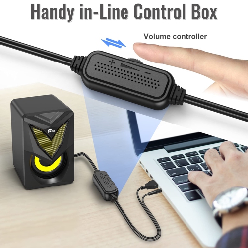 NJSJ Computer Speakers, 2.0 USB-Powered Speaker for Desktop, Portable Wired PC Speakers with LED Light Volume Control 3.5mm