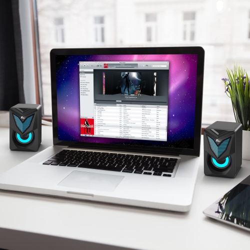 NJSJ Computer Speakers, 2.0 USB-Powered Speaker for Desktop, Portable Wired PC Speakers with LED Light Volume Control 3.5mm
