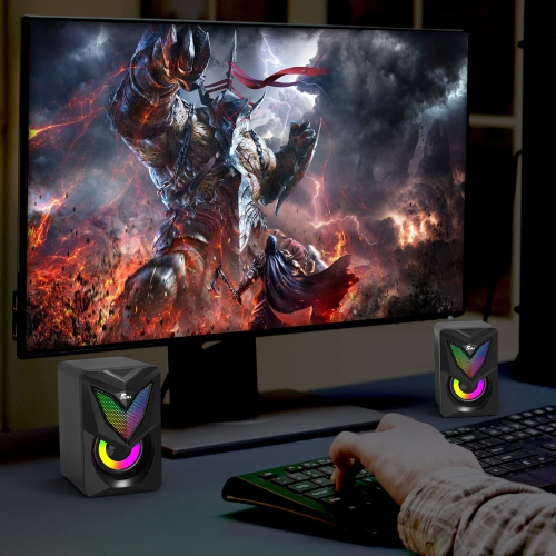 NJSJ Computer Speakers, 2.0 USB-Powered Speaker for Desktop, Portable Wired PC Speakers with LED Light Volume Control 3.5mm