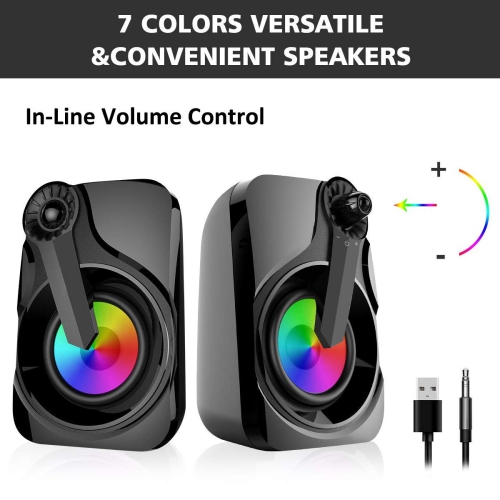 Computer Speakers, Marboo 2.0 3.5mm Jack USB Powered Multimedia Desktop, Windows, Laptop, Tablets, Smartphone, PC Black