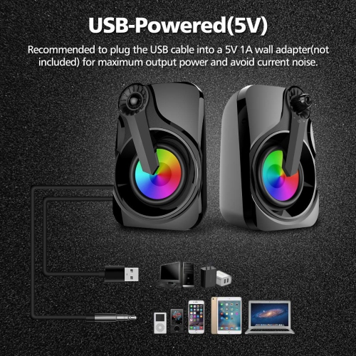 Computer Speakers, Marboo 2.0 3.5mm Jack USB Powered Multimedia Desktop, Windows, Laptop, Tablets, Smartphone, PC Black