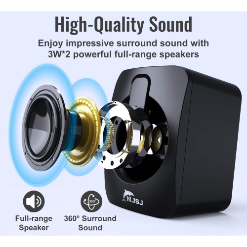 Computer Speakers, NJSJ A2 2.0 Mini Wired Desktop Speaker,USB Powered,3.5 mm AUX-in, Volume Control,LED Light Gaming Speaker