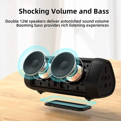 Bluetooth Speaker, Portable Wireless Speaker with 25Hrs Playtime, Rich Bass Stereo Sound, IPX7 Waterproof, Built-in Mic, Smo
