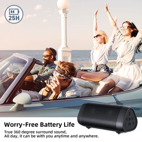 Bluetooth Speaker, Portable Wireless Speaker with 25Hrs Playtime, Rich Bass Stereo Sound, IPX7 Waterproof, Built-in Mic, Smo