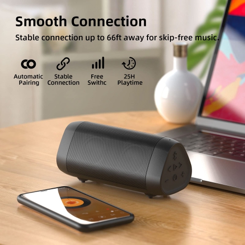 Bluetooth Speaker, Portable Wireless Speaker with 25Hrs Playtime, Rich Bass Stereo Sound, IPX7 Waterproof, Built-in Mic, Smo