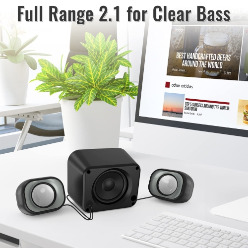 SPKPAL 2.1 Compact Computer Speaker with Subwoofer,11W USB-Powered Stereo Multimedia Subwoofer Speaker System with 3.5mm Aux