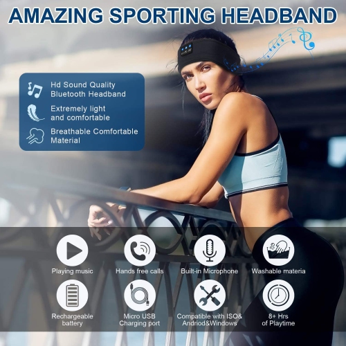 LC-dolida Sleep Headphones Bluetooth V5.0 Sports Headband Sleeping Headphones Wireless with Ultra-Thin HD Stereo Speakers,Bi