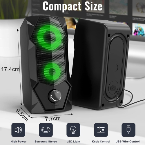 SPKPAL Computer Speakers,RGB Gaming PC Speaker,2.0 Wired USB-Powered Stereo Volume Control Multimedia Speakers for Laptop De