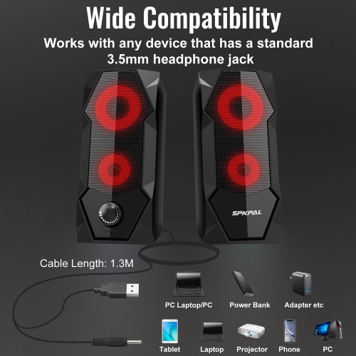 SPKPAL Computer Speakers,RGB Gaming PC Speaker,2.0 Wired USB-Powered Stereo Volume Control Multimedia Speakers for Laptop De