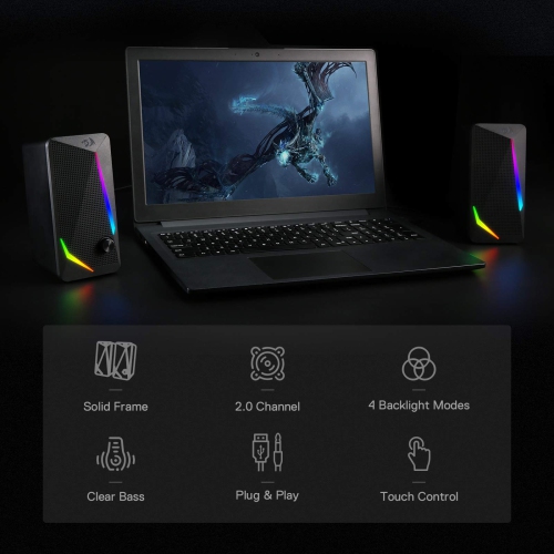 Redragon GS510 RGB Desktop Speakers, 2.0 Channel PC Computer Stereo Speaker with 4 Colorful LED Backlight Modes, Enhanced Ba