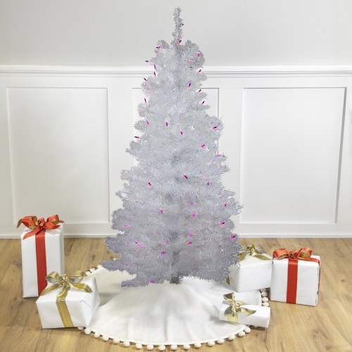 NORTHLIGHT  4' Pre-Lit Iridescent Pine Artificial Christmas Tree - Purple Lights In White