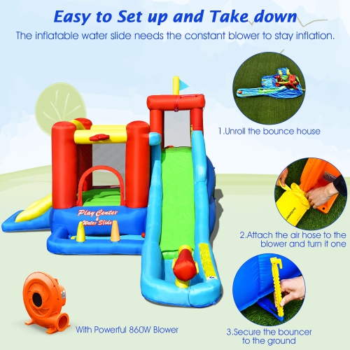 Costway 9-in-1 Inflatable Water Slide Kids Bounce Castle Giant Water Park w/ 860W Blower