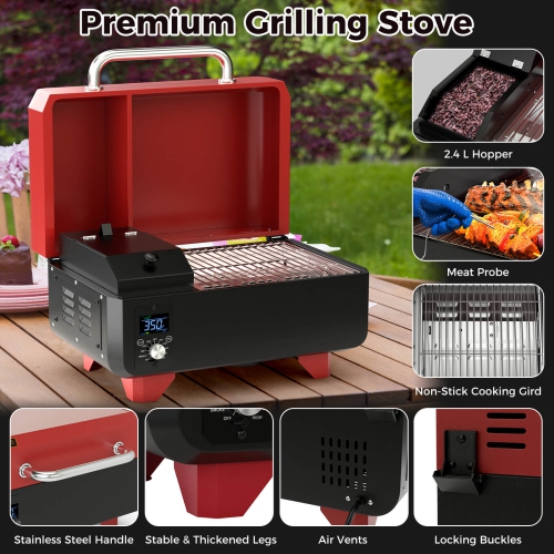 Costway Portable Tabletop Pellet Grill Outdoor Smoker BBQ w/Digital Control System